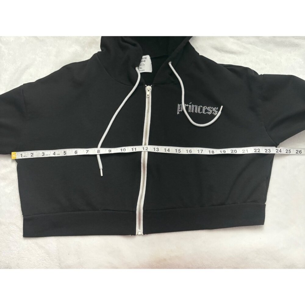 Rue21 Y2K Black Cropped "Princess" Hoodie Modern Streetwear Junior XL - Picture 12 of 14